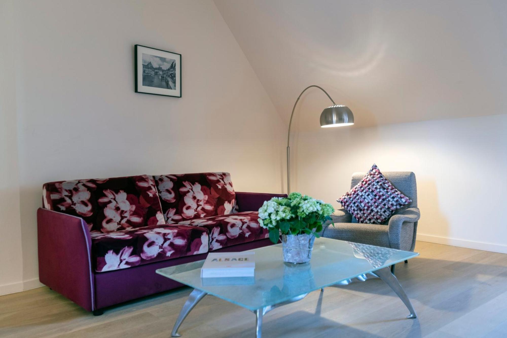 Hotel & Spa Regent Petite France Strasbourg Ngoại thất bức ảnh A living room with a sofa and a floor lamp